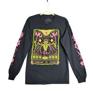 WIZARD OF BARGE Black Comfort In Chaos Psychedelic Street Graphic Tee SIZE SMALL